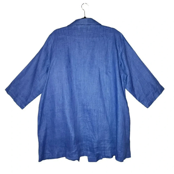 Caroline Rose Women Size 1X Blue 100% Linen Open Front 3/4 Sleeve Topper Jacket - Picture 3 of 8